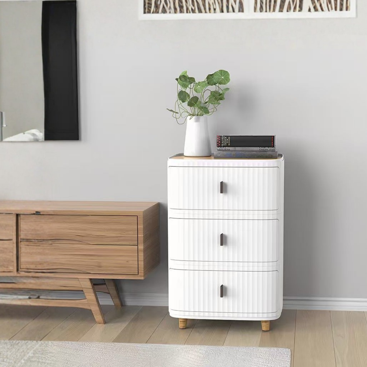 Modern 3-Layer Storage Cabinet with Wooden Top – Sleek Space-Saving Organizer