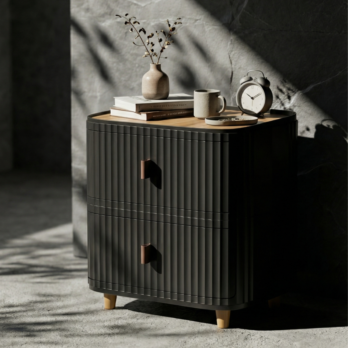 Modern 2-Layer Storage Cabinet with Wooden Top – Minimal Space-Saving Organizer