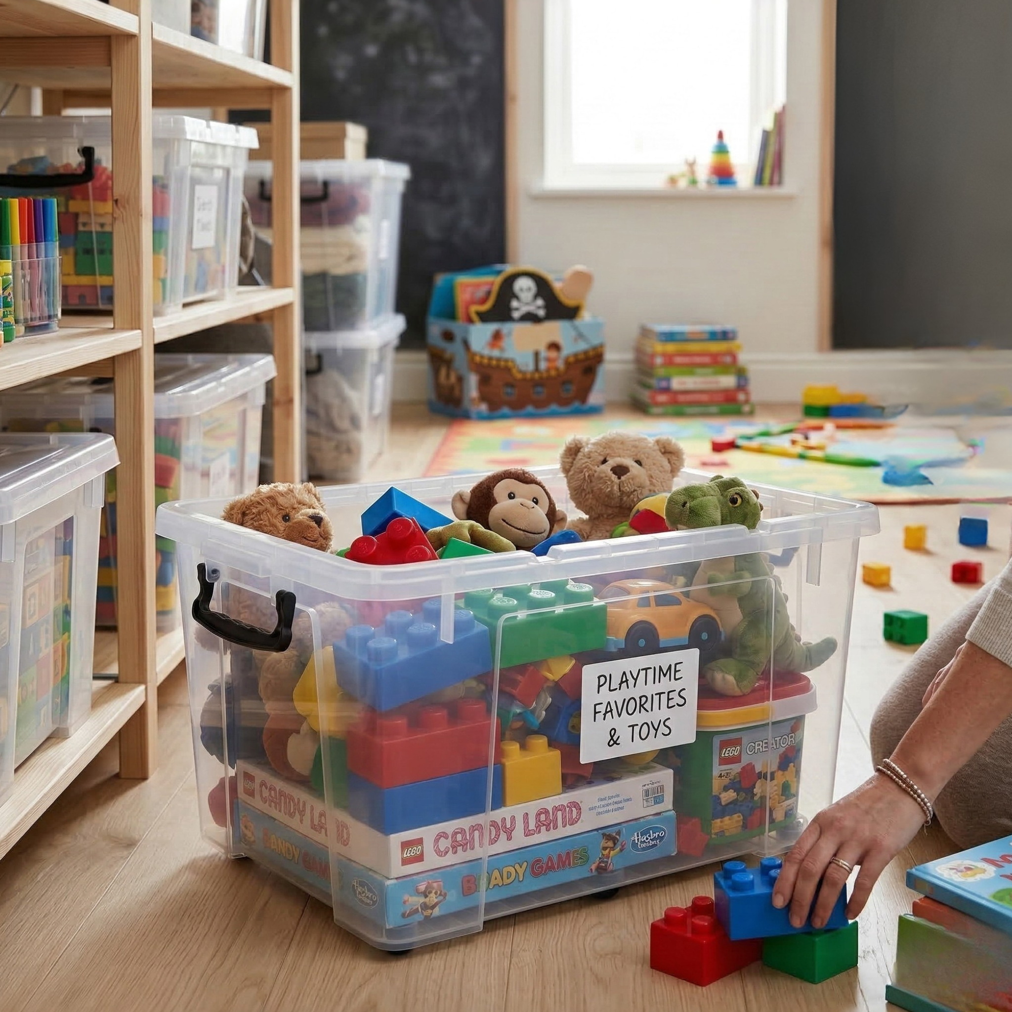 65L Plastic Storage Box with Lid – Transparent Stackable Organizer with Wheels & Handles