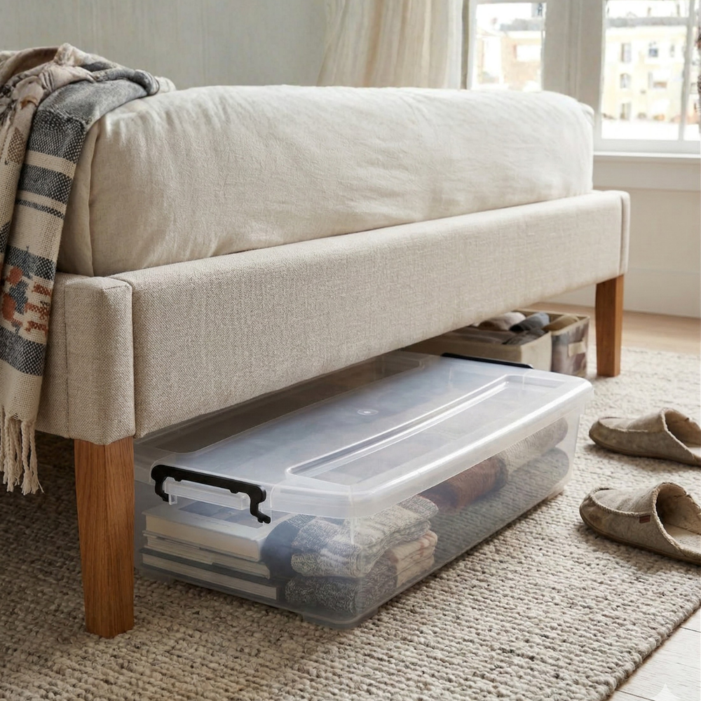 54L Underbed Storage Box with Lid – Slim Space-Saving Organizer (93×47×16 cm)
