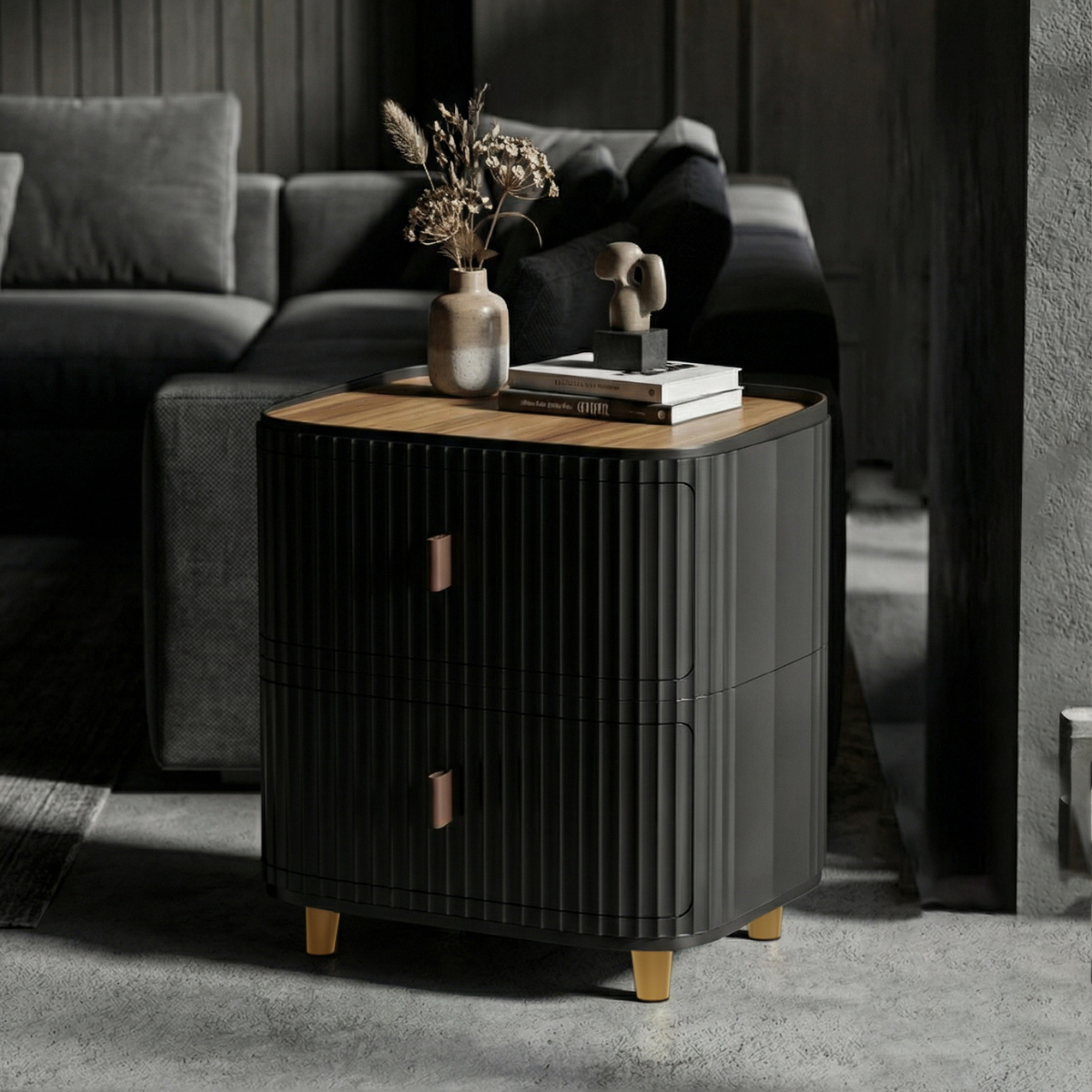 Modern 2-Layer Storage Cabinet with Wooden Top – Minimal Space-Saving Organizer
