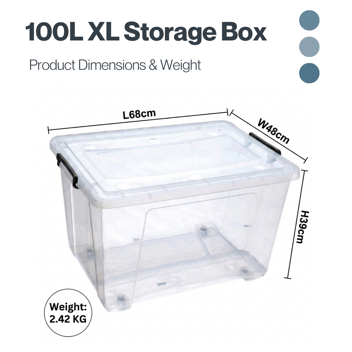 100L Storage Box with Lid – Heavy-Duty Stackable Organizer (68×48×39 cm)
