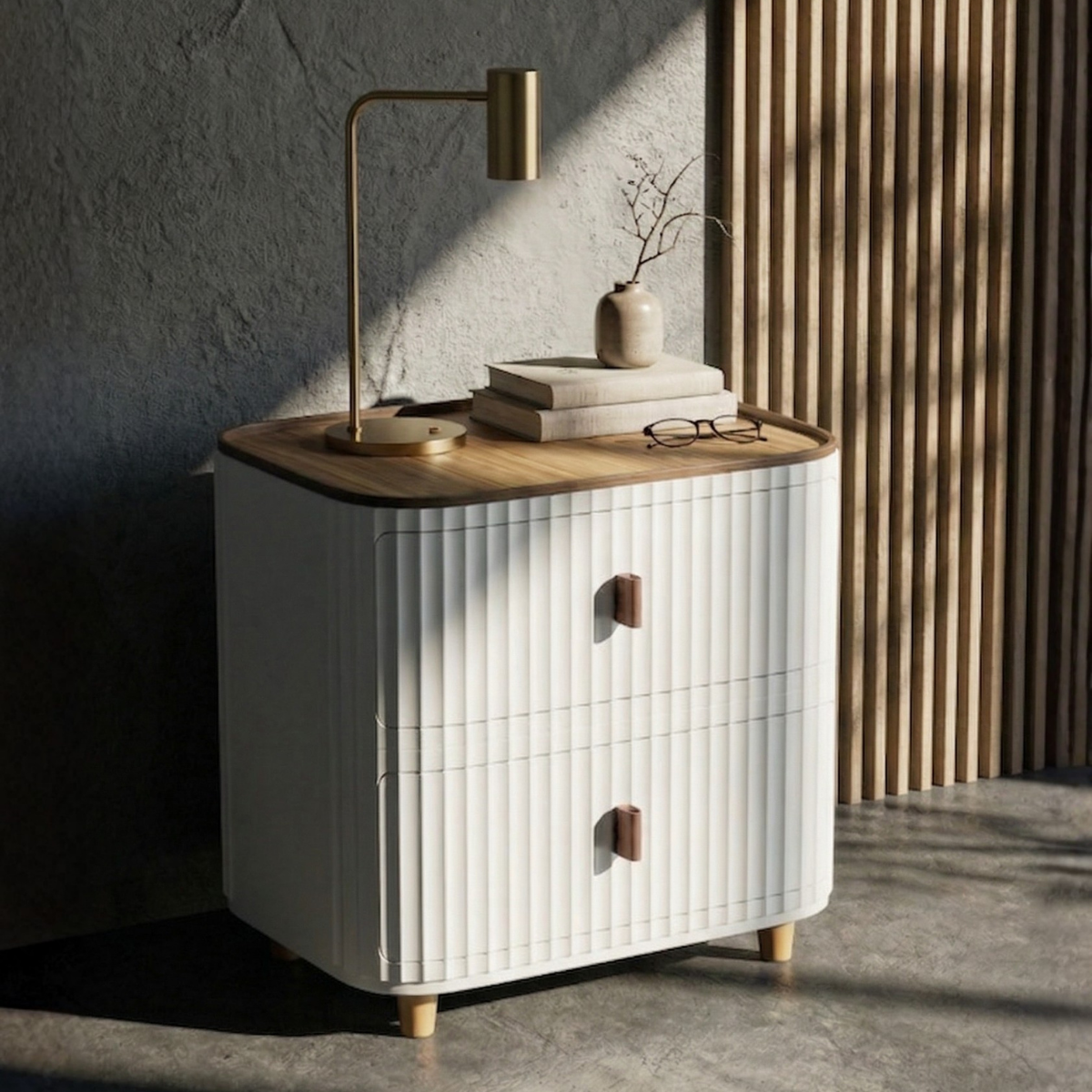 Modern 2-Layer Storage Cabinet with Wooden Top – Minimal Space-Saving Organizer