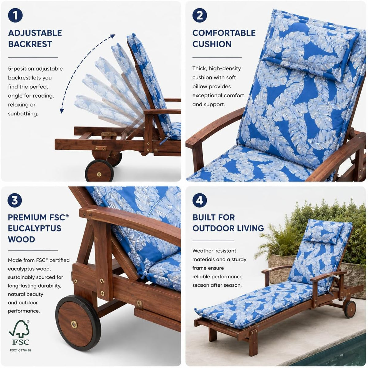 Phuket wooden sun lounger features