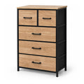 Casa 5-Drawer Fabric Dresser, 60×30×90 cm, Oak Look & Black