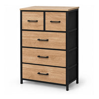 Marcolo Casa 5-drawer fabric dresser with oak-look fronts and black frame
