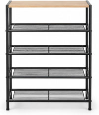 Marcolo Urban 5-tier shoe rack with wood-look top and black metal frame