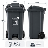 240L central-pedal heavy-duty waste bin - grey, dimensions 58 × 73 × 109 cm, 240 L, 14.6 kg