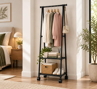 Smart 2-tier garment rack with clothes and storage boxes