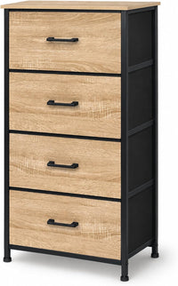 Marcolo Nova 4-drawer fabric dresser with oak-look fronts and black frame