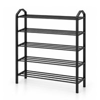 Marcolo Easy 5-tier slim black metal shoe rack, front view