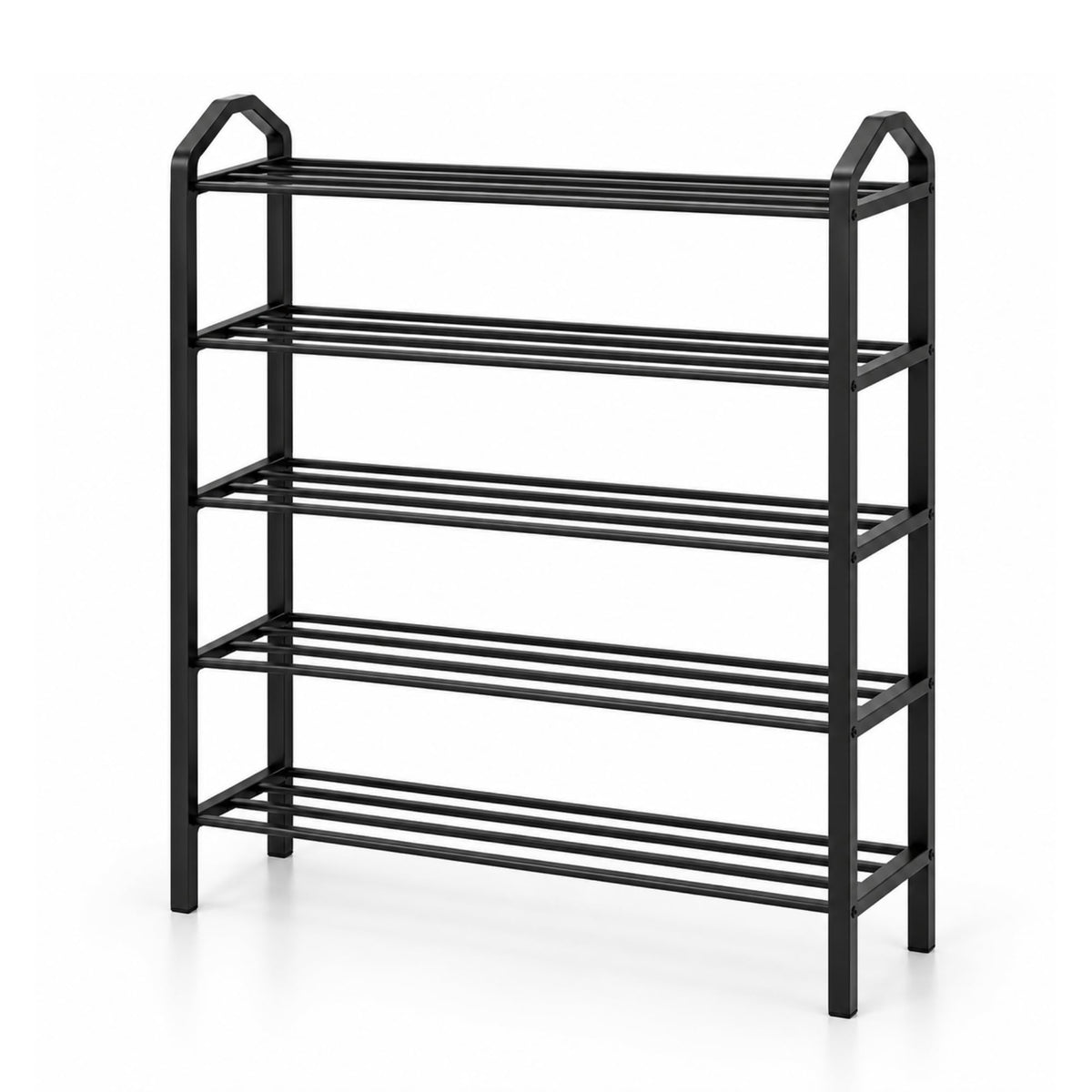 Marcolo Easy 5-tier slim black metal shoe rack, front view