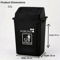 20L push-top waste bin - black, dimensions 32 × 23 × 46 cm