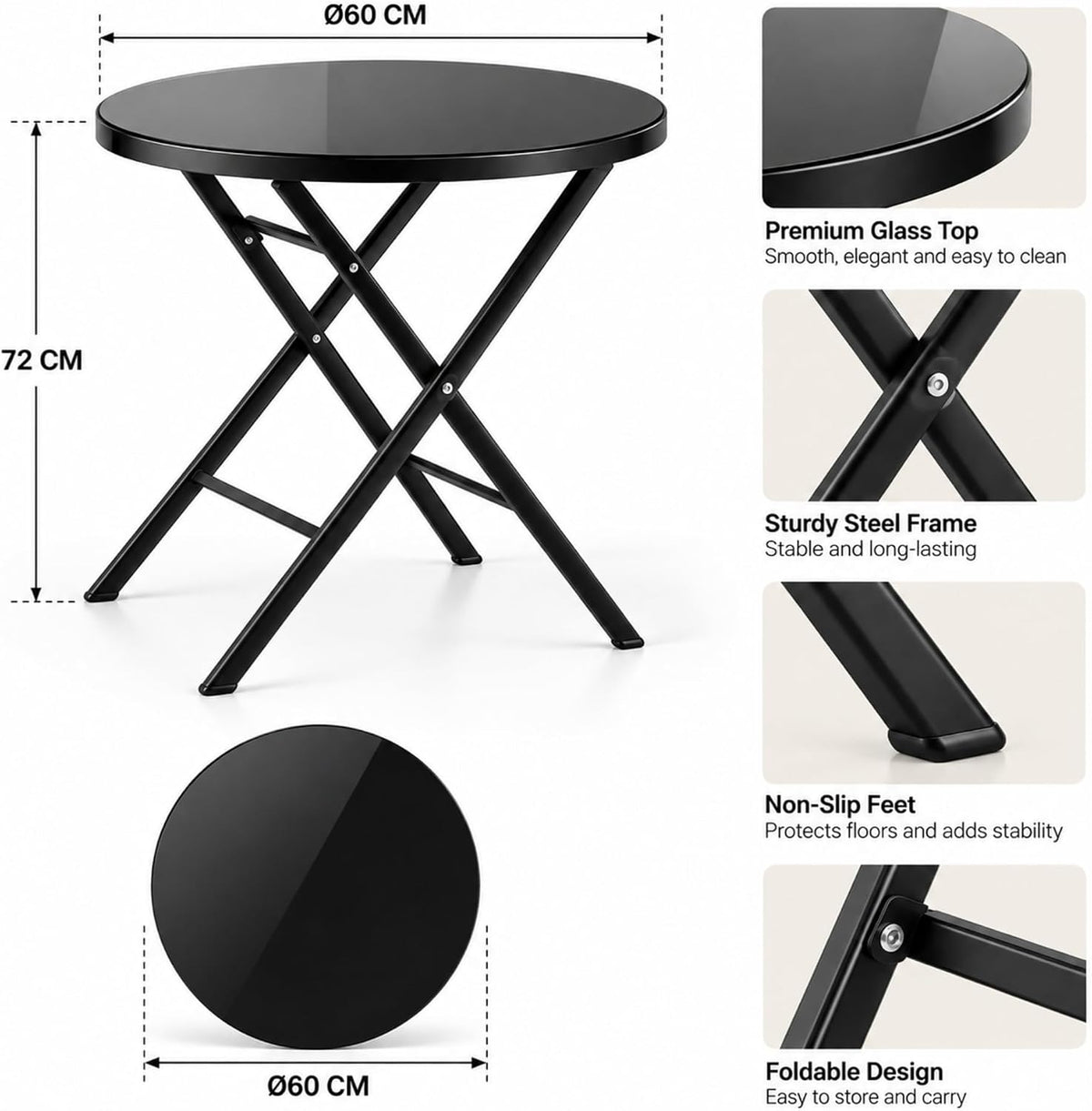 Garda folding glass table dimensions