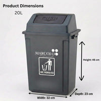 20L push-top waste bin - grey, dimensions 32 × 23 × 46 cm