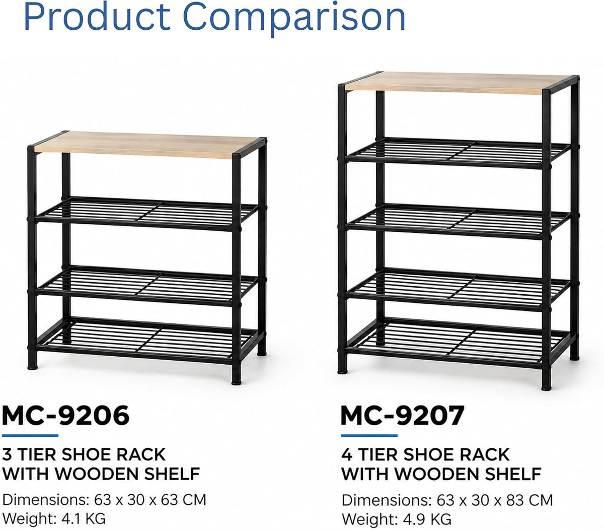 Size comparison of Urban 4-tier and 5-tier shoe racks