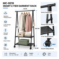 Smart 2-tier garment rack features and dimensions 55 × 42 × 160 cm