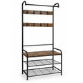 Flexi Entryway Rack with Wooden Shelf, 8 Hooks & 2-Tier Shoe Storage