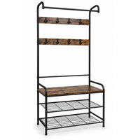Marcolo Flexi entryway rack with 8 hooks, wood-look shelf and 2 shoe tiers