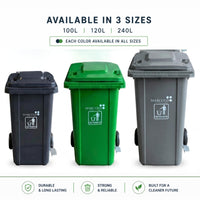 100L side-pedal waste bin with wheels - available in 100L, 120L and 240L, in black, green and grey