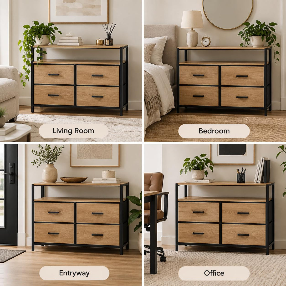 Casa dresser shown in living room, bedroom, entryway and office
