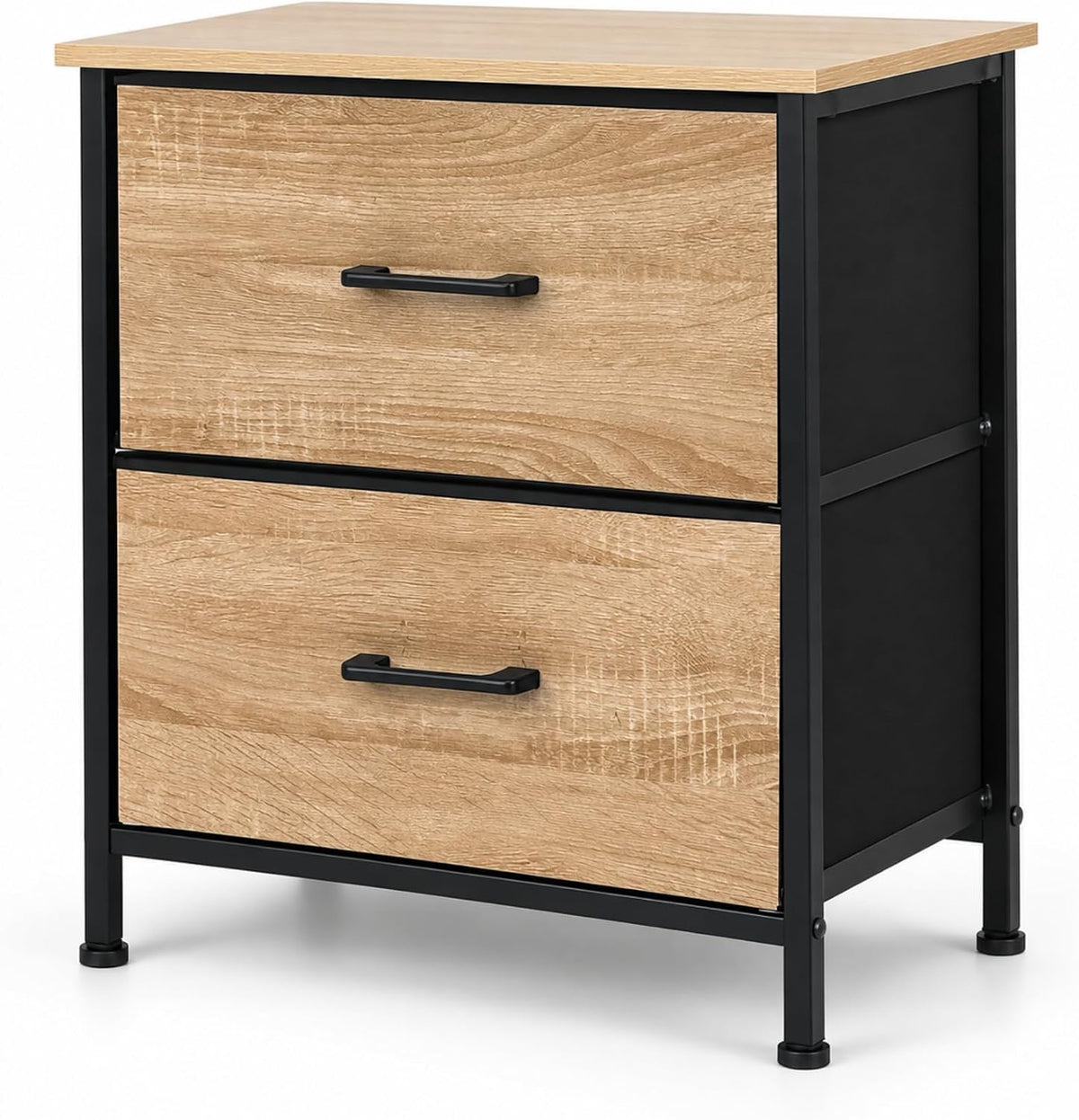 Marcolo Nova 2-drawer fabric dresser with oak-look fronts and black frame