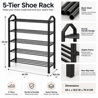 5-tier shoe rack dimensions 62 × 19.5 × 79 cm and frame details