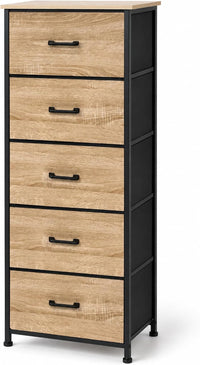 Marcolo Nova 5-drawer fabric dresser with oak-look fronts and black frame