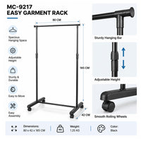 Easy garment rack features and dimensions 80 × 42 × 165 cm