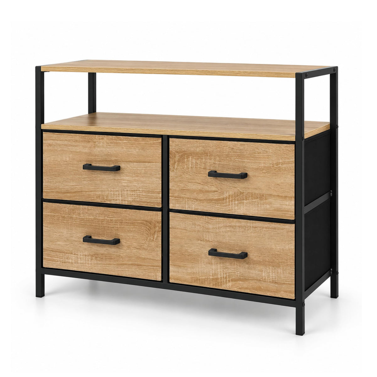 Marcolo Casa 4-drawer fabric dresser with open shelf and oak-look fronts