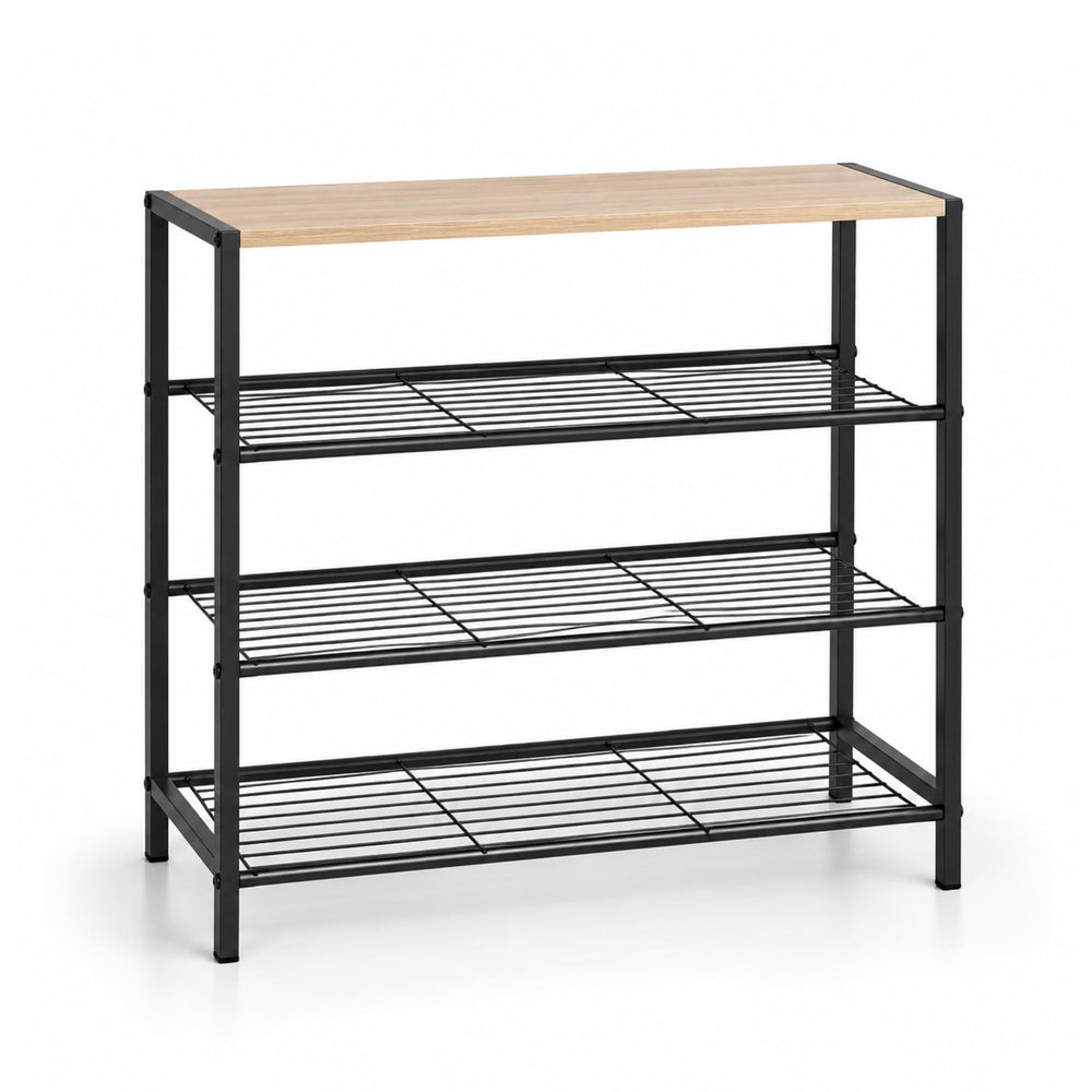 Marcolo Urban shoe rack with wood-look top and black metal frame