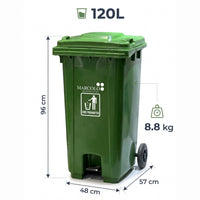 120L central-pedal heavy-duty waste bin - green, dimensions 48 × 57 × 96 cm, 8.8 kg