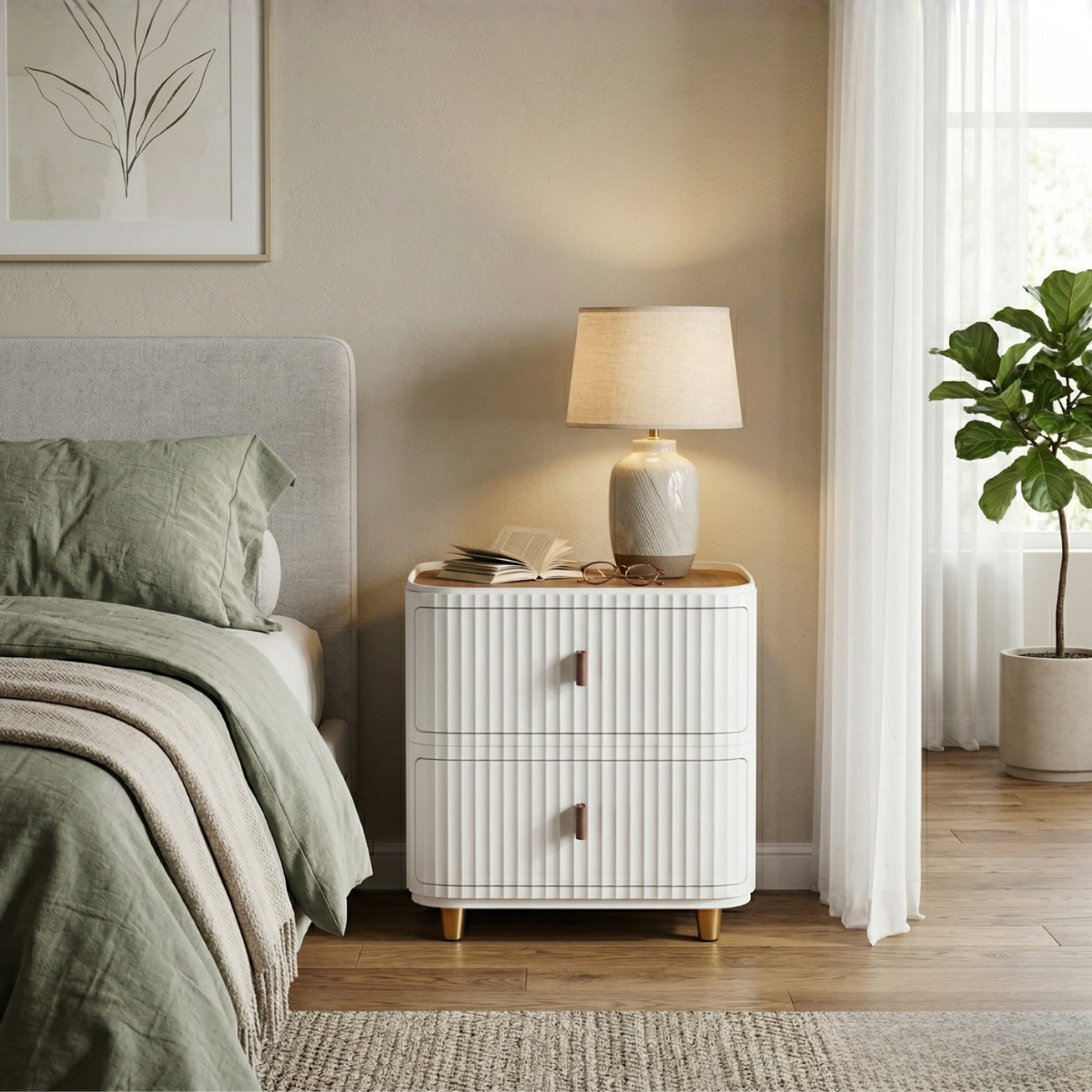 Modern 2-Layer Storage Cabinet with Wooden Top – Minimal Space-Saving Organizer