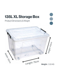 135L storage box dimensions 75 x 52 x 43 cm