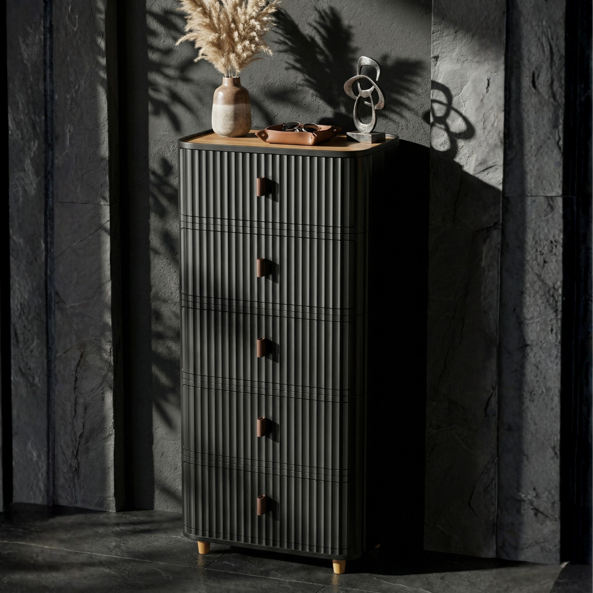 Modern 5-Layer Storage Cabinet with Wooden Top – Sleek Space-Saving Organizer