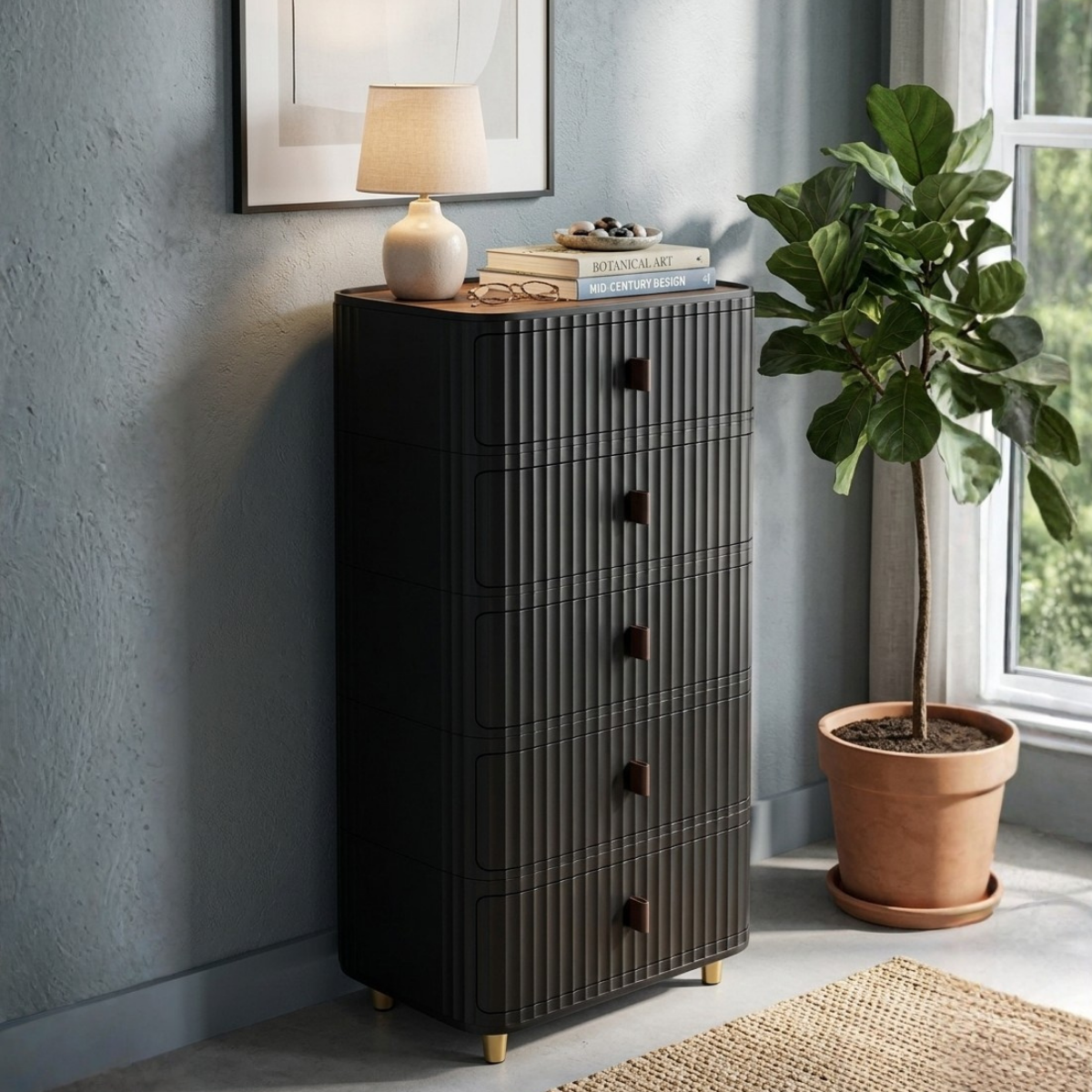 Modern 5-Layer Storage Cabinet with Wooden Top – Sleek Space-Saving Organizer