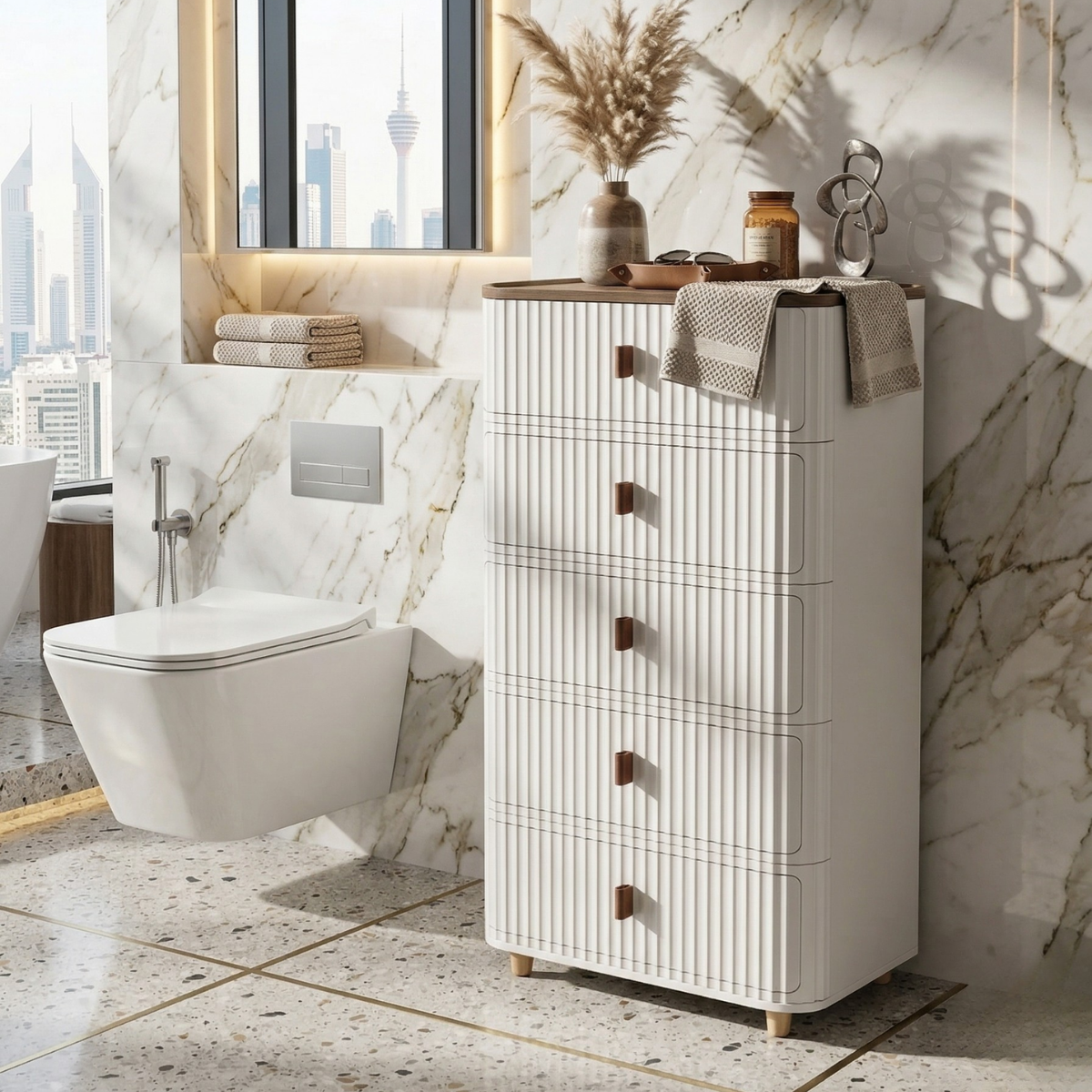 Modern 5-Layer Storage Cabinet with Wooden Top – Sleek Space-Saving Organizer