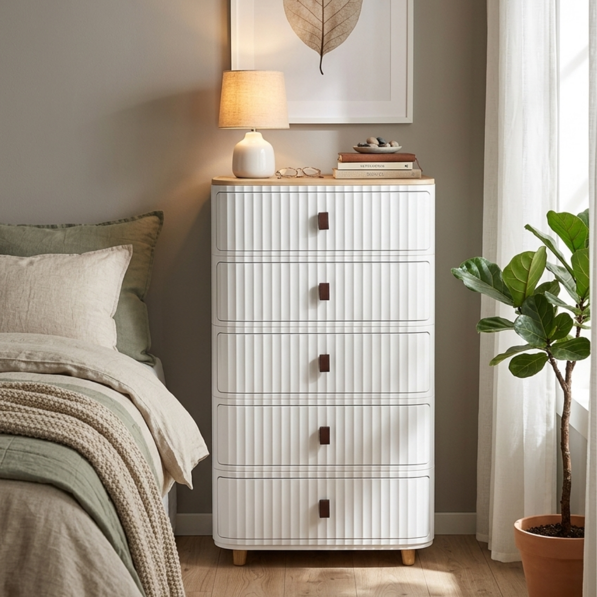 Modern 5-Layer Storage Cabinet with Wooden Top – Sleek Space-Saving Organizer