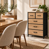 Casa 5-drawer dresser with plants in a dining area