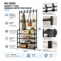 Smart 4-tier entryway rack features and dimensions 60 × 27 × 152 cm