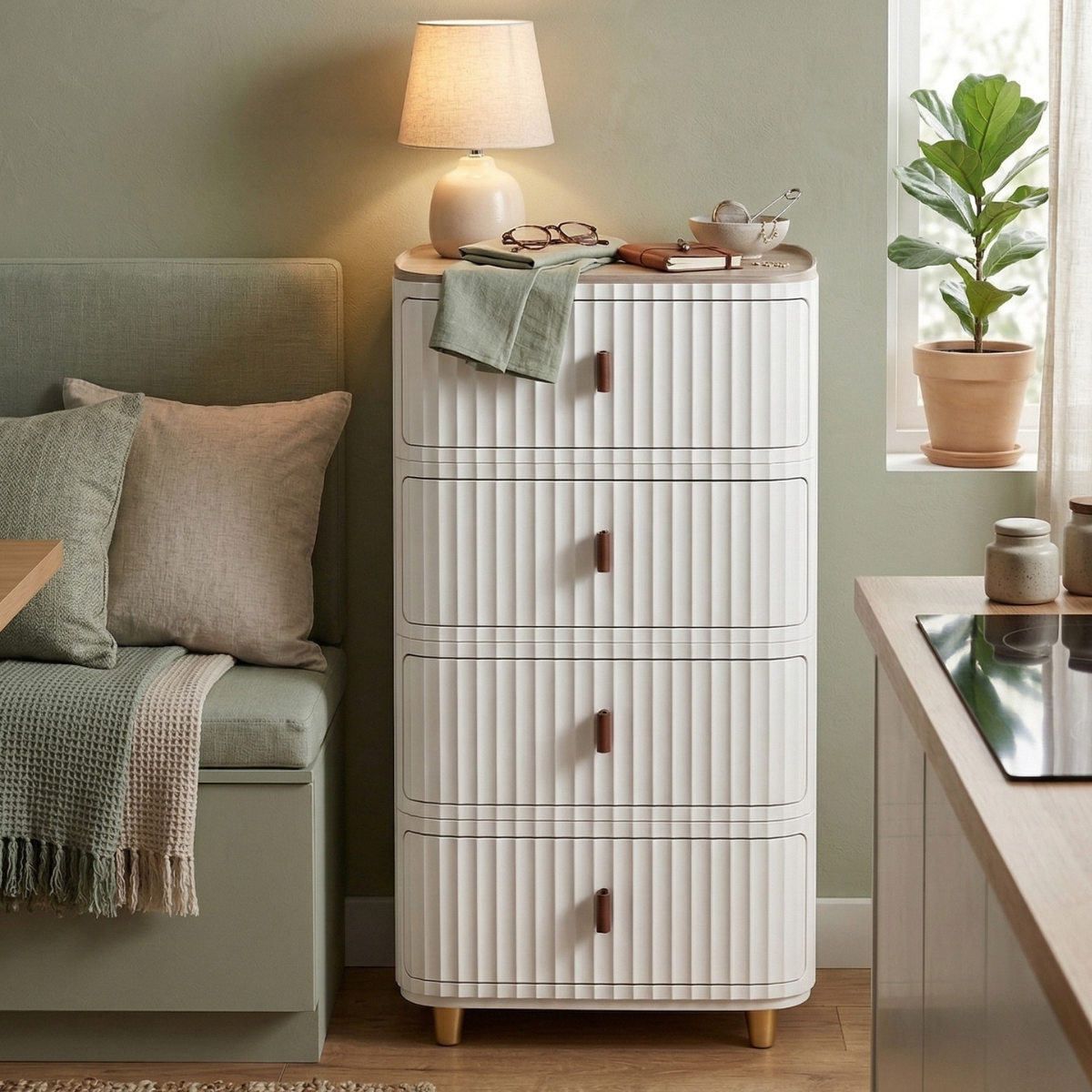 Modern 4-Layer Storage Cabinet with Wooden Top – Sleek Space-Saving Organizer