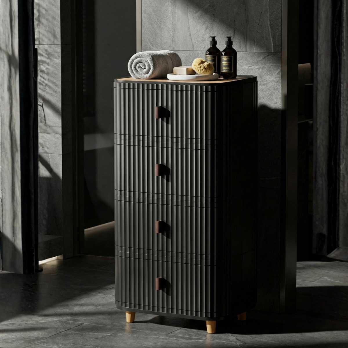 Modern 4-Layer Storage Cabinet with Wooden Top – Sleek Space-Saving Organizer
