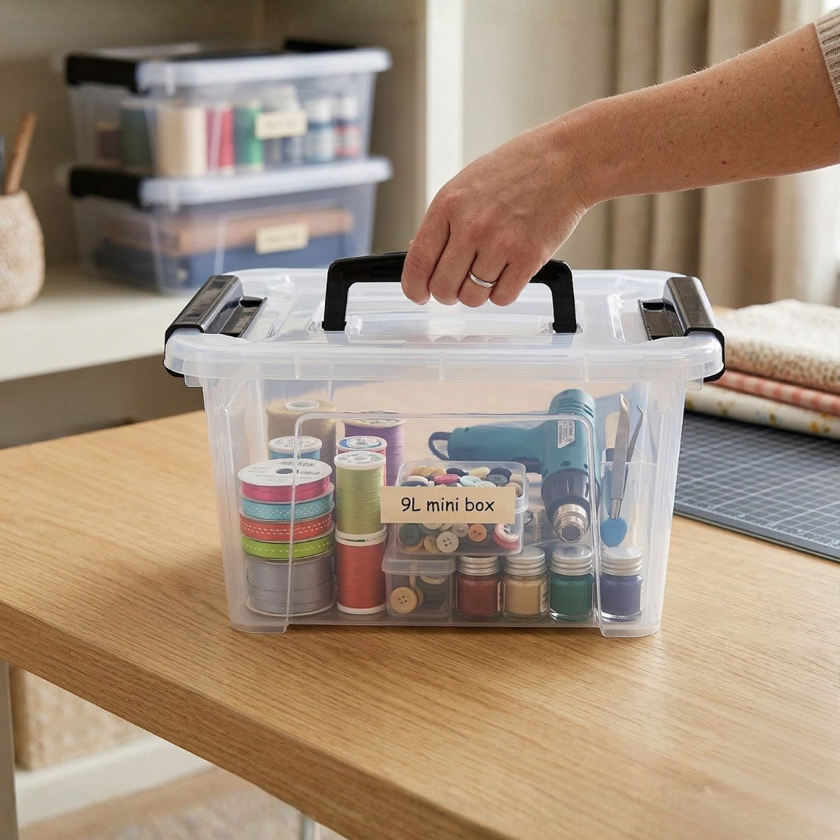 Storage Potable Mini 9L Storage Box with Lid & Handle – Compact Portable Organizer (33×22×1 ...