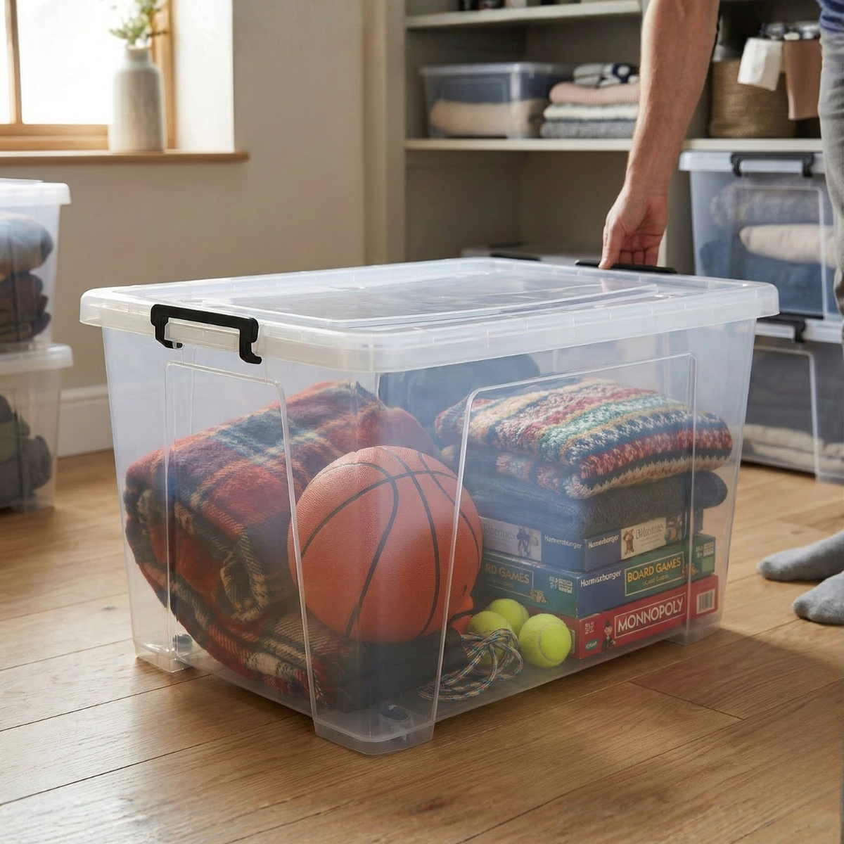 135L Storage Box with Lid – Extra Large Heavy-Duty Organizer (75×52×43 cm)