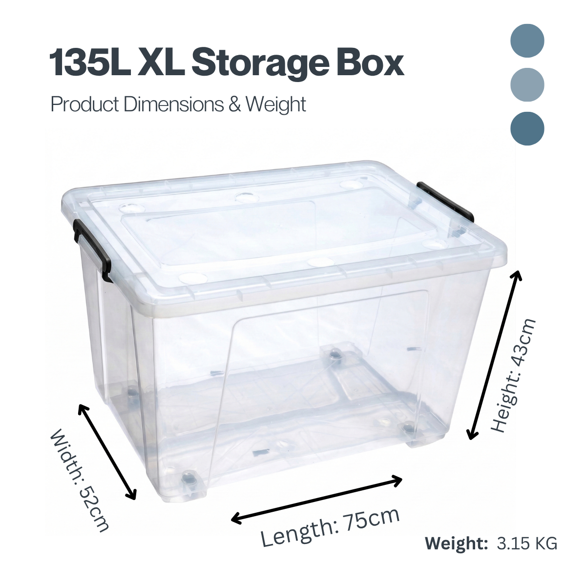 135L Storage Box with Lid – Extra Large Heavy-Duty Organizer (75×52×43 cm)