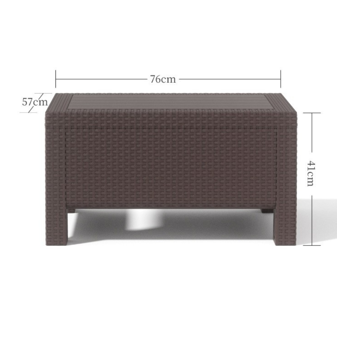 4-Seater Outdoor Sofa Set – Dark Brown Plastic Seating with Seat & Back Cushions & Coffee Table, Weather-Resistant Patio & Garden Furniture with Built-In Cup Holders