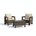 2-Seater Outdoor Sofa Set – Including Back and Seat Cushions & Coffee Table, Weather-Resistant Patio & Balcony Furniture with Built-In Cup Holders