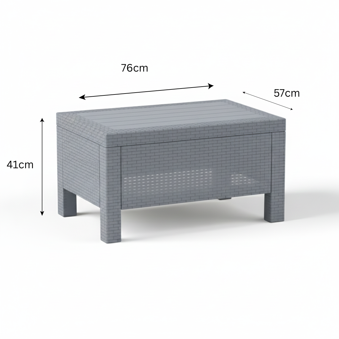 4-Seater Outdoor Sofa Set – Silver Plastic Seating with Dark Grey Seat Cushions & Coffee Table, Weather-Resistant Patio & Garden Furniture with Built-In Cup Holders