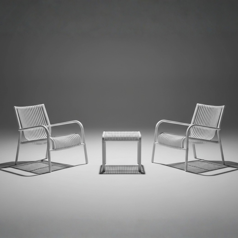 2-Seater Outdoor Bistro Set – White Plastic Chairs with Coffee Table, Weather-Resistant Patio & Balcony Furniture, UV-Resistant Recyclable Material