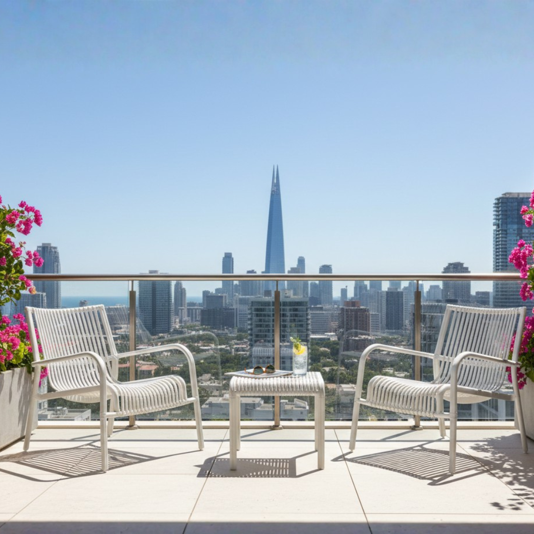 2-Seater Outdoor Bistro Set – White Plastic Chairs with Coffee Table, Weather-Resistant Patio & Balcony Furniture, UV-Resistant Recyclable Material